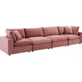 Commix Down Filled Overstuffed 4 Piece Sofa in Dusty Rose Performance Velvet