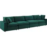 Commix Down Filled Overstuffed 4 Piece Sofa in Green Performance Velvet