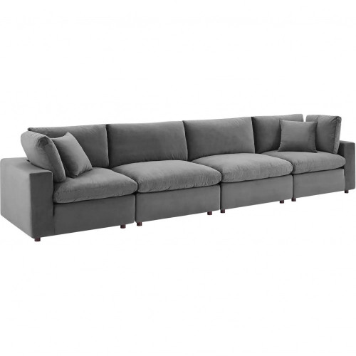 Commix Down Filled Overstuffed 4 Piece Sofa in Gray Performance Velvet