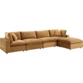 Commix Down Filled Overstuffed 5 Piece Sectional Sofa in Cognac Velvet