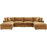 Commix Down Filled Overstuffed 6 Piece Sectional Sofa in Cognac Velvet