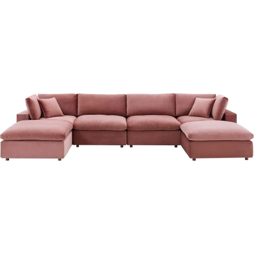 Commix Down Filled Overstuffed 6 Piece Sectional Sofa in Dusty Rose Velvet