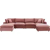 Commix Down Filled Overstuffed 6 Piece Sectional Sofa in Dusty Rose Velvet