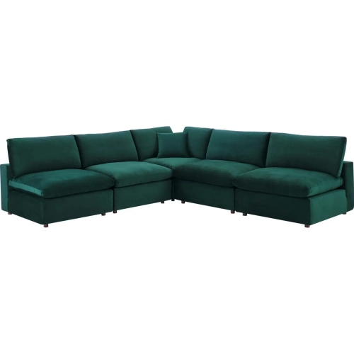 Commix Down Filled Overstuffed 5 Piece Sectional Sofa in Green Velvet