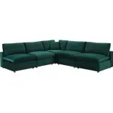 Commix Down Filled Overstuffed 5 Piece Sectional Sofa in Green Velvet