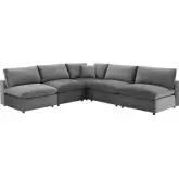 Commix Down Filled Overstuffed 5 Piece Sectional Sofa in Gray Velvet