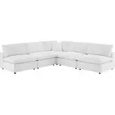 Commix Down Filled Overstuffed 5 Piece Sectional Sofa in White Velvet