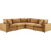 Commix Down Filled Overstuffed 5 Piece Sectional Sofa in Cognac Velvet