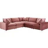 Commix Down Filled Overstuffed 5 Piece Sectional Sofa in Dusty Rose Velvet