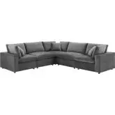 Commix Down Filled Overstuffed 5 Piece Sectional Sofa in Gray Velvet