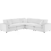 Commix Down Filled Overstuffed 5 Piece Sectional Sofa in White Velvet