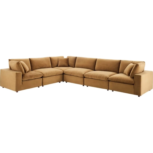 Commix Down Filled Overstuffed 6 Piece Sectional Sofa in Cognac Velvet