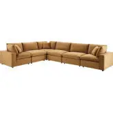 Commix Down Filled Overstuffed 6 Piece Sectional Sofa in Cognac Velvet