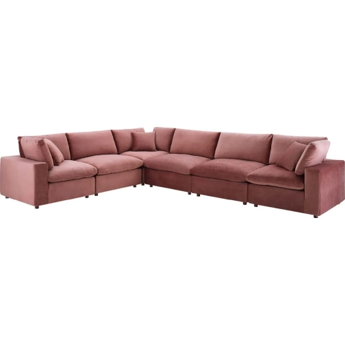 Commix Down Filled Overstuffed 6 Piece Sectional Sofa in Dusty Rose Velvet