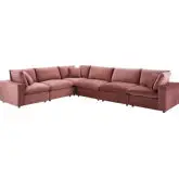 Commix Down Filled Overstuffed 6 Piece Sectional Sofa in Dusty Rose Velvet