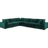 Commix Down Filled Overstuffed 6 Piece Sectional Sofa in Green Velvet