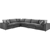 Commix Down Filled Overstuffed 6 Piece Sectional Sofa in Gray Velvet