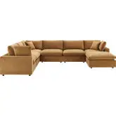 Commix Down Filled Overstuffed 7 Piece Sectional Sofa in Cognac Velvet