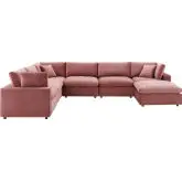 Commix Down Filled Overstuffed 7 Piece Sectional Sofa in Dusty Rose Velvet