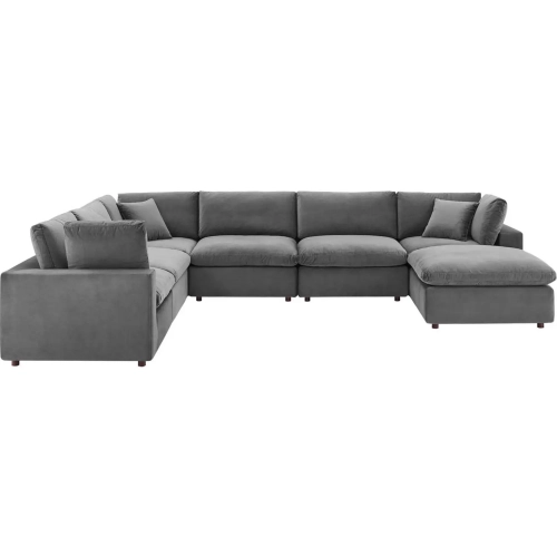 Commix Down Filled Overstuffed 7 Piece Sectional Sofa in Gray Velvet