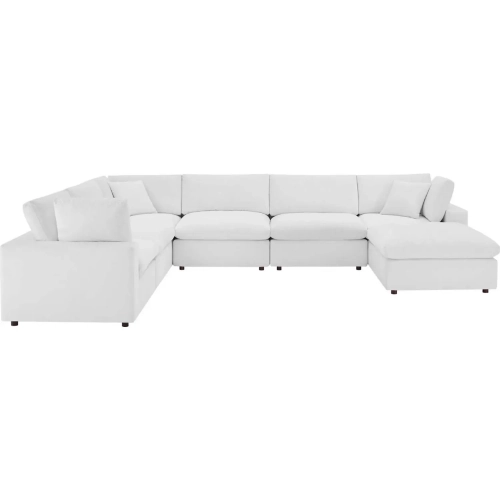 Commix Down Filled Overstuffed 7 Piece Sectional Sofa in White Velvet