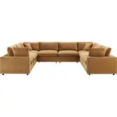 Commix Down Filled Overstuffed 8 Piece Sectional Sofa in Cognac Velvet