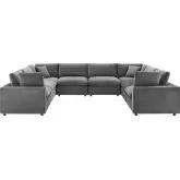 Commix Down Filled Overstuffed 8 Piece Sectional Sofa in Gray Velvet