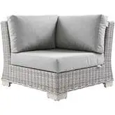 Conway Outdoor Corner Chair in Gray Fabric & Gray Wicker Rattan