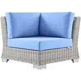 Conway Outdoor Corner Chair in Light Bue Fabric & Gray Wicker Rattan