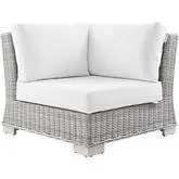 Conway Outdoor Corner Chair in White Fabric & Gray Wicker Rattan