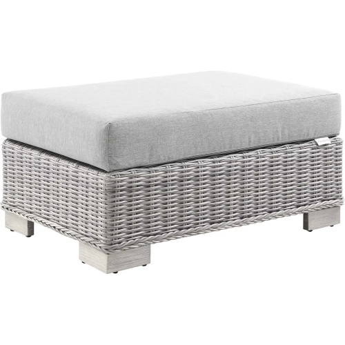 Conway Outdoor Ottoman in Gray Fabric & Gray Wicker Rattan