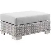 Conway Outdoor Ottoman in Gray Fabric & Gray Wicker Rattan