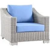 Conway Outdoor Arm Chair in Light Bue Fabric & Gray Wicker Rattan