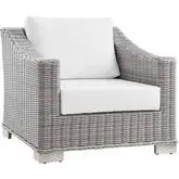 Conway Outdoor Arm Chair in White Fabric & Gray Wicker Rattan