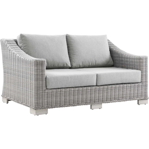 Conway Outdoor Loveseat in Gray Fabric & Gray Wicker Rattan