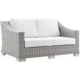 Conway Outdoor Loveseat in White Fabric & Gray Wicker Rattan