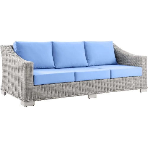 Conway Outdoor Sofa in Light Bue Fabric & Gray Wicker Rattan