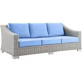 Conway Outdoor Sofa in Light Bue Fabric & Gray Wicker Rattan