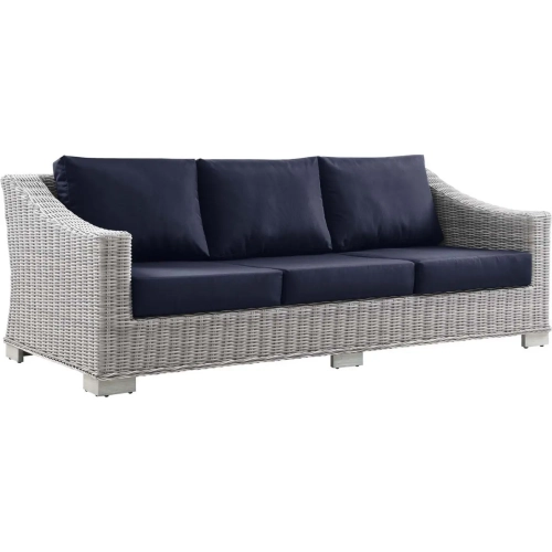 Conway Outdoor Sofa in Navy Bue Fabric & Gray Wicker Rattan