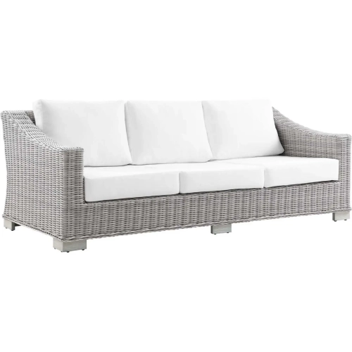 Conway Outdoor Sofa in White Fabric & Gray Wicker Rattan