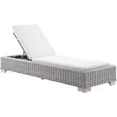 Conway Outdoor Chaise in White Fabric & Gray Wicker Rattan