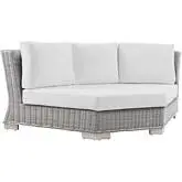 Conway Outdoor Round Corner Chair in White Fabric & Gray Wicker