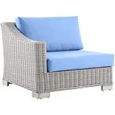 Conway Outdoor Left Arm Chair in Light Bue Fabric & Gray Wicker Rattan