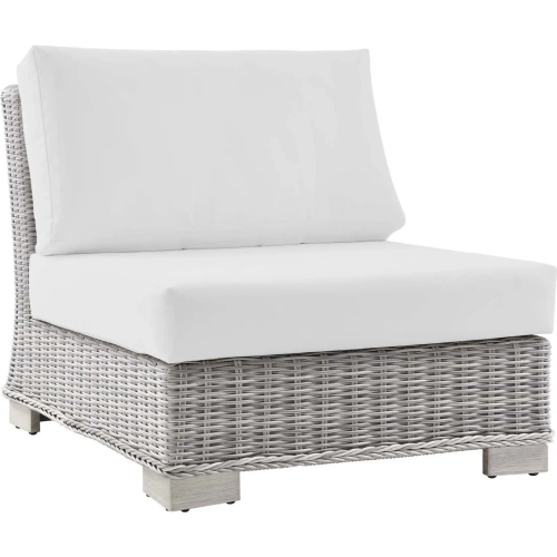 Conway Outdoor Armless Chair in White Fabric & Gray Wicker Rattan