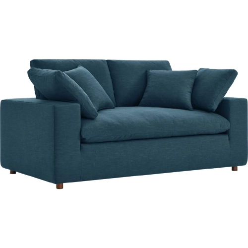 Commix Down Filled Overstuffed Loveseat in Azure Blue Fabric