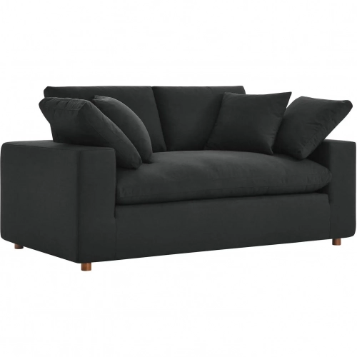 Commix Down Filled Overstuffed Loveseat in Black Fabric