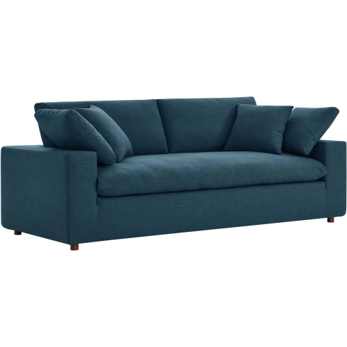 Commix Down Filled Overstuffed Sofa in Azure Blue Fabric