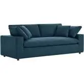 Commix Down Filled Overstuffed Sofa in Azure Blue Fabric