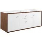 Transmit 48" Wall Mount Bathroom Vanity in Walnut Finish & White Ceramic