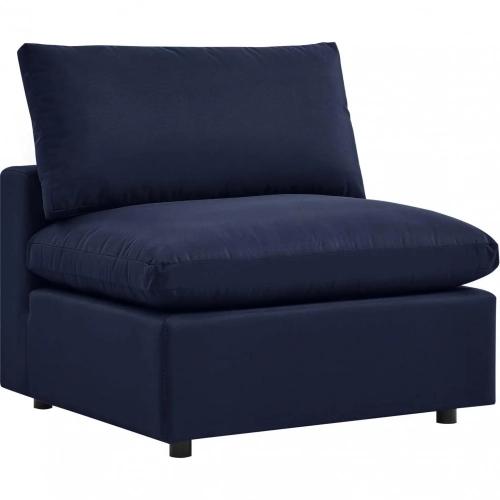 Commix Overstuffed Outdoor Armless Chair in Navy Blue Fabric